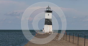 Aerie Harbor Pierhead lighthouse Pennsylvania woman smile 4K