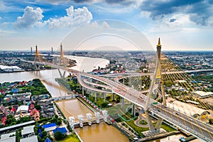 Aeriel view of Beautiful bridge and cityscape in Bangkok, Thailand