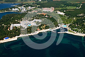 Aero panoramic photo of Porec peninsula