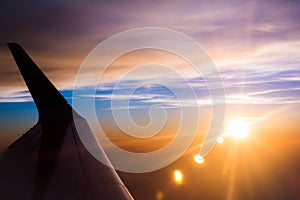 Aero plane wing with sky background