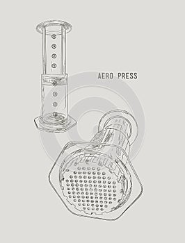 Aero press coffee , sketch vector.