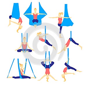 Aero yoga flat icons. Vector illustration.