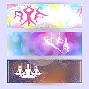 Aero yoga horizontal banners. Vector illustration.