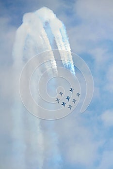 Aerobatic flying display by Black Eagles from the Republic of Korean Air Force (ROKAF) at Singapore Airshow