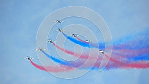 Aerobatic flying display by Black Eagles from the Republic of Korean Air Force (ROKAF) at Singapore Airshow