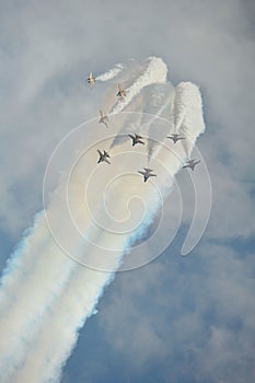 Aerobatic flying display by Black Eagles from the Republic of Korean Air Force (ROKAF) at Singapore Airshow