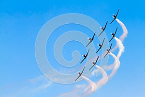 Aerobatic group on the airshow with smoke