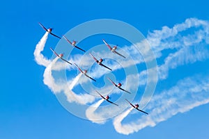 Aerobatic group on the airshow with smoke