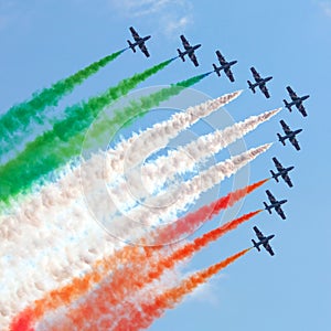 Aerobatic Italian team Frecce Tricolori in action