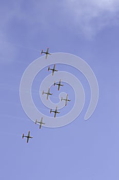 Aerobatic team fomation 8 planes down view