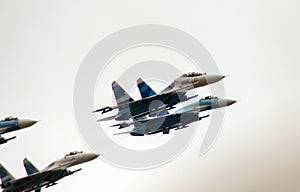 Aerobatic teams Falcons Of Russia on planes Su-27.