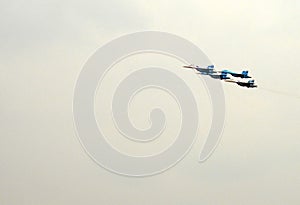 Aerobatic teams Falcons Of Russia on planes Su-27.