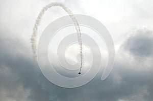 Aerobatics, air show. Aircraft team performing in the sky. Airplane, aerobatic. photo