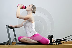 Aerobic gym pilates woman rest drinking water