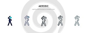 Aerobic icon in different style vector illustration. two colored and black aerobic vector icons designed in filled, outline, line