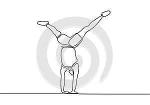 Aerobic man continuous one line drawing on white background