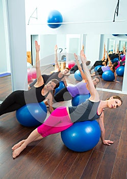 Aerobic Pilates women group with stability ball