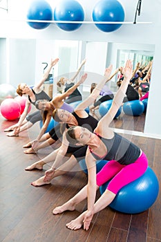 Aerobic Pilates women group with stability ball