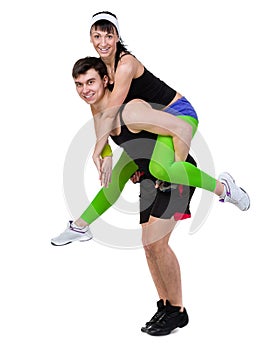 Aerobics fitness couple exercising isolated in full body.