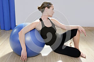 Aerobics fitness woman pilates stability blue bal