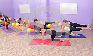 Aerobics pilates class with yoga balls