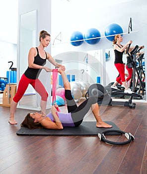 Aerobics pilates gym women group and crosstrainer