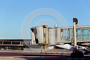 Aerobridge waiting for a plane to arrive on airpor photo