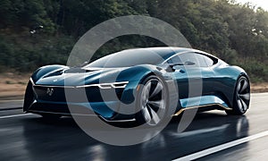 Aerodynamic Electric Sports Car on the Move