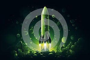 Aerodynamic Rocket green colors fly model. Generate Ai