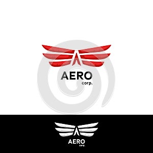 Aerodynamics fly Wing logo concept with arrow letter A creative aircraft aviation icon symbol