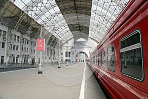 Aeroexpress red Train on Kiyevskaya railway station (Kiyevsky railway terminal, Kievskiy vokzal) -- Moscow, Russia