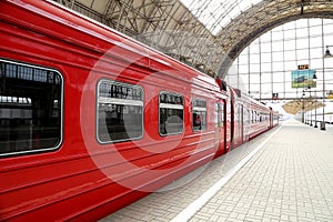 Aeroexpress red Train on Kiyevskaya railway station (Kiyevsky railway terminal, Kievskiy vokzal) -- Moscow, Russia