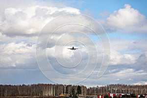 Aeroflot Sukhoi Superjet 100 Registration RA-89057. Plane take off or landing in Sheremetyevo International Airport. Air photo