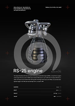 RS-25 Rocket engine 3D illustration poster