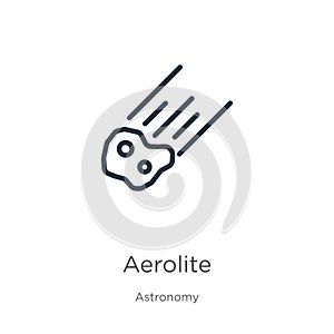 Aerolite icon. Thin linear aerolite outline icon isolated on white background from astronomy collection. Line vector sign, symbol