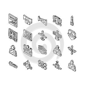 aeronautical engineer aircraft isometric icons set vector photo