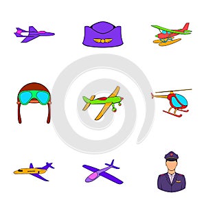 Aeronautics icons set, cartoon style photo