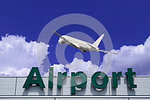 Aeroplane Clouds And Airport sign