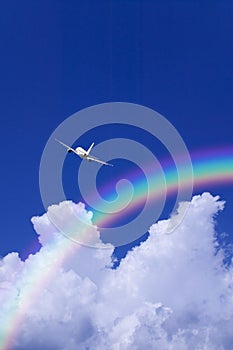 Aeroplane Clouds And Rainbow