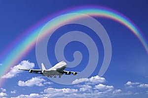 Aeroplane Clouds And Rainbow