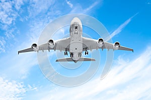 Aeroplane flying in the blue sky photo