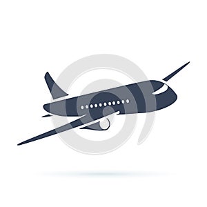 Aeroplane icon vector illustration. Airplane flight travel symbol. Flat plane view of a flying aircraft stock vector.