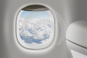 Aeroplane or jet interior with window and chair