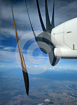 Aeroplane propeller engine wing in space