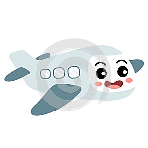 Aeroplane transportation cartoon character perspective view vector illustration