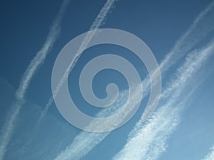 Aeroplane Vapour Trails in a cool blue sky