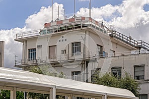 Ciampino airport Traffic Control Tower day low angle view. photo