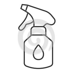 Aerosol with detergent thin line icon, car washing concept, Cleaning products sign on white background, Cleaner spray