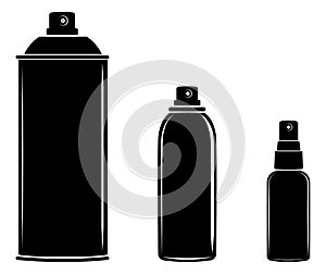 Aerosol spray can, cosmetic bottle set vector photo