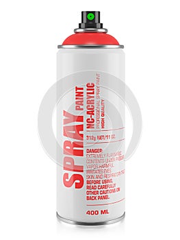 Aerosol spray can with red label isolated on white background